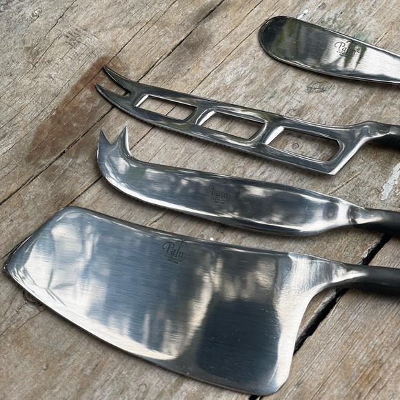 PALM black silver rustic cheese appetizer knives set new in box - Picture 5 of 8